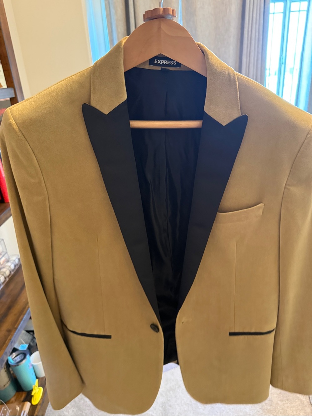 Express Camel Blazer with Black Satin Lapel